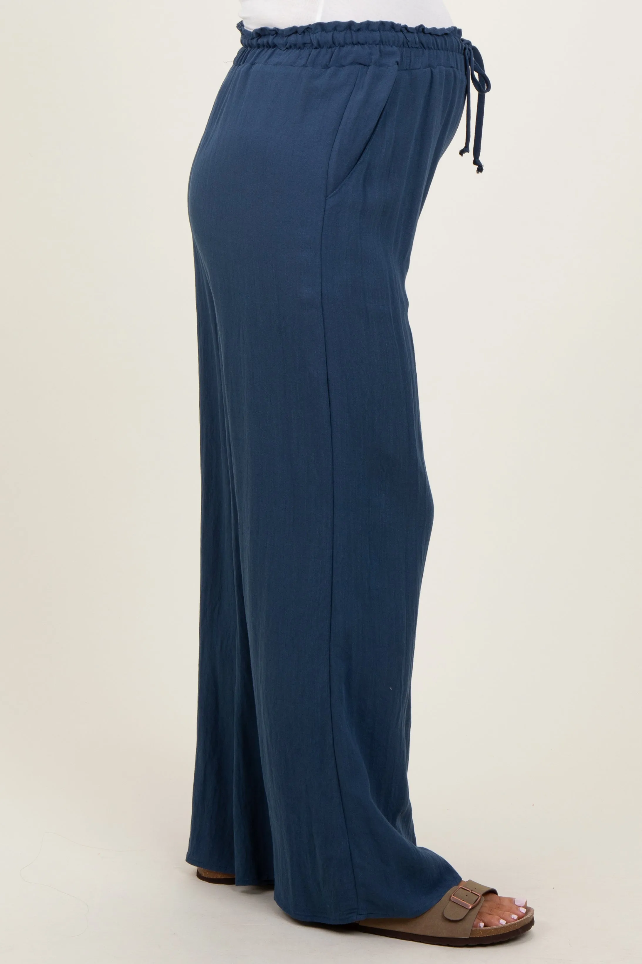 Navy Ruffled Drawstring Waist Wide Leg Maternity Pants sold by Pinkblush product image thumbnail 4