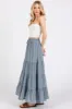 Blue Drawstring Tiered Maxi Skirt sold by Pinkblush
