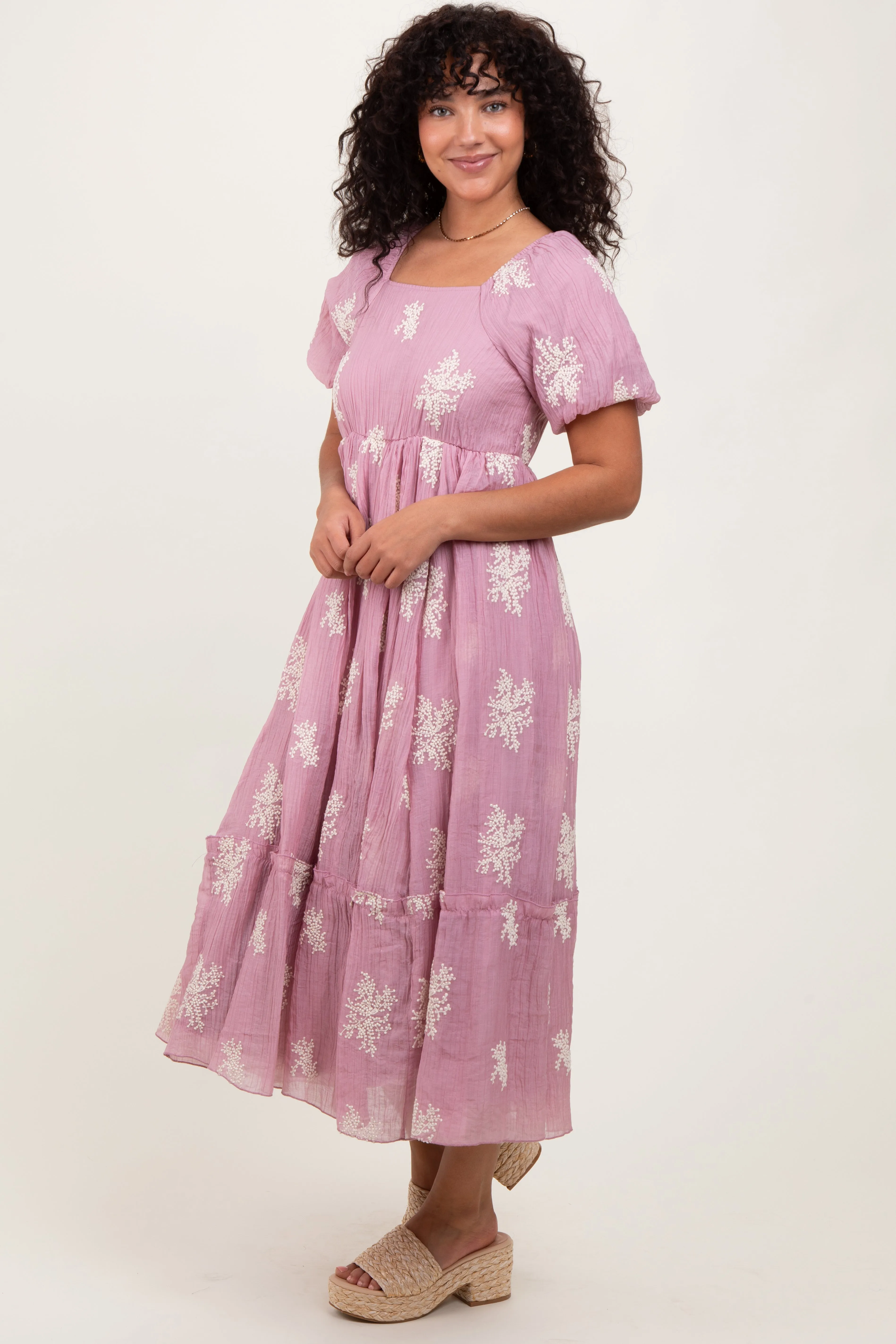 Mauve Floral Print Ruffle Hem Midi Dress sold by Pinkblush product image thumbnail 3