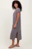 Grey Ribbed Short Sleeve Front Pocket Midi Dress sold by Pinkblush