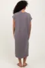 Grey Ribbed Short Sleeve Front Pocket Midi Dress sold by Pinkblush