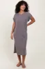 Grey Ribbed Short Sleeve Front Pocket Midi Dress sold by Pinkblush