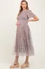 Grey Gingham Mesh Tiered Maternity Midi Dress sold by Pinkblush