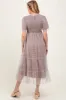 Grey Gingham Mesh Tiered Maternity Midi Dress sold by Pinkblush