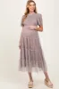 Grey Gingham Mesh Tiered Maternity Midi Dress sold by Pinkblush