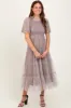 Grey Gingham Mesh Tiered Maternity Midi Dress sold by Pinkblush