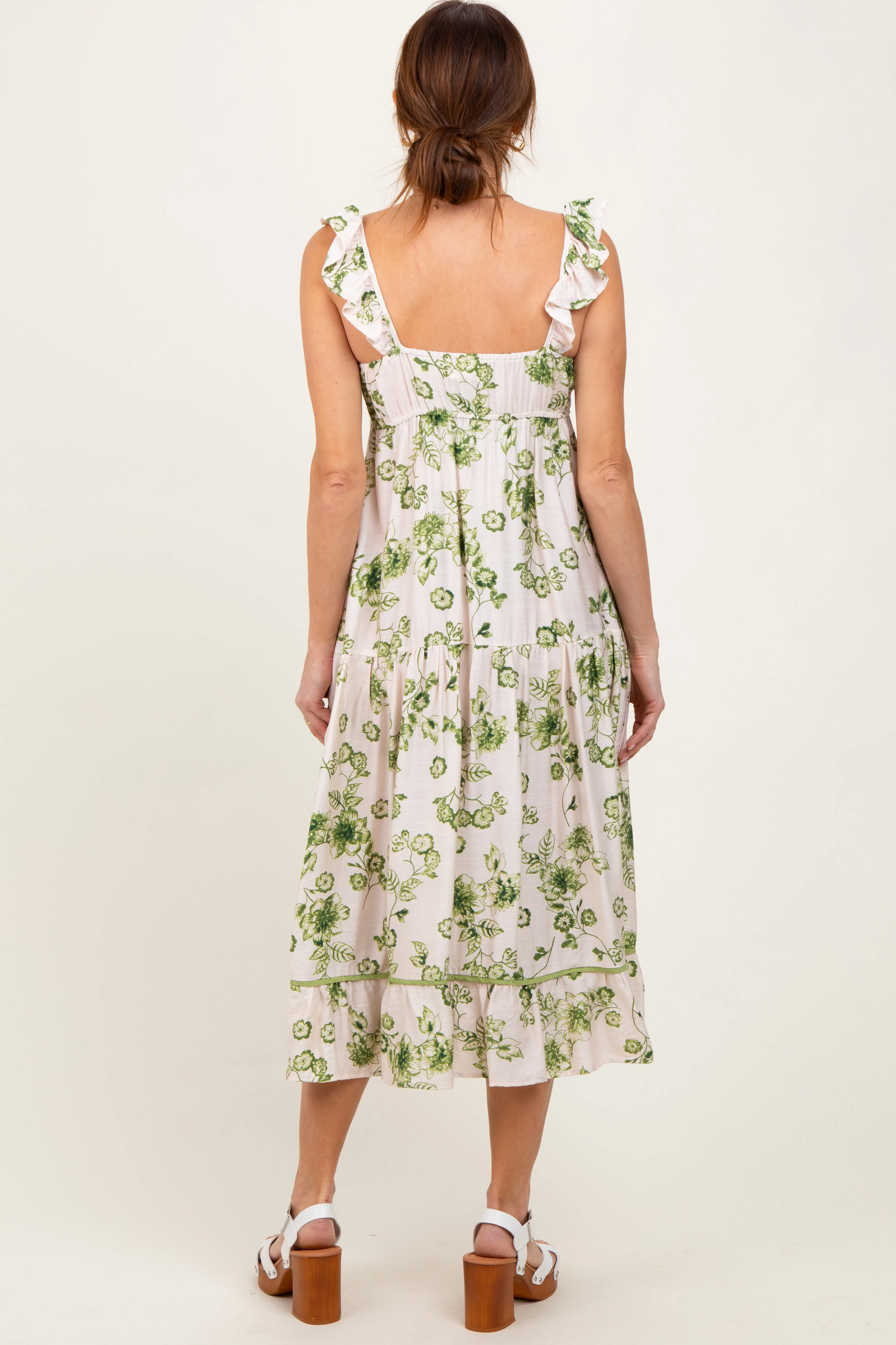 Green Floral Ruffle Strap Tiered Midi Dress sold by Pinkblush product image thumbnail 4