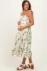 Green Floral Ruffle Strap Tiered Maternity Midi Dress sold by Pinkblush