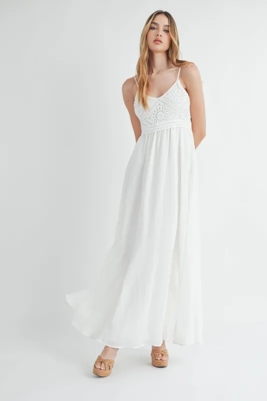 White Crochet Bodice Maxi Dress sold by Pinkblush
