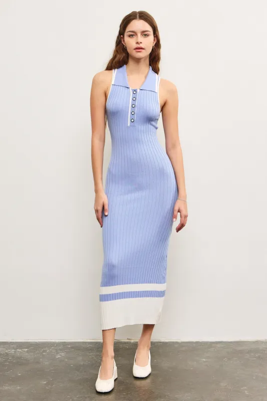 Periwinkle Knit Colorblock Stripe Sleeveless Polo Dress sold by Pinkblush