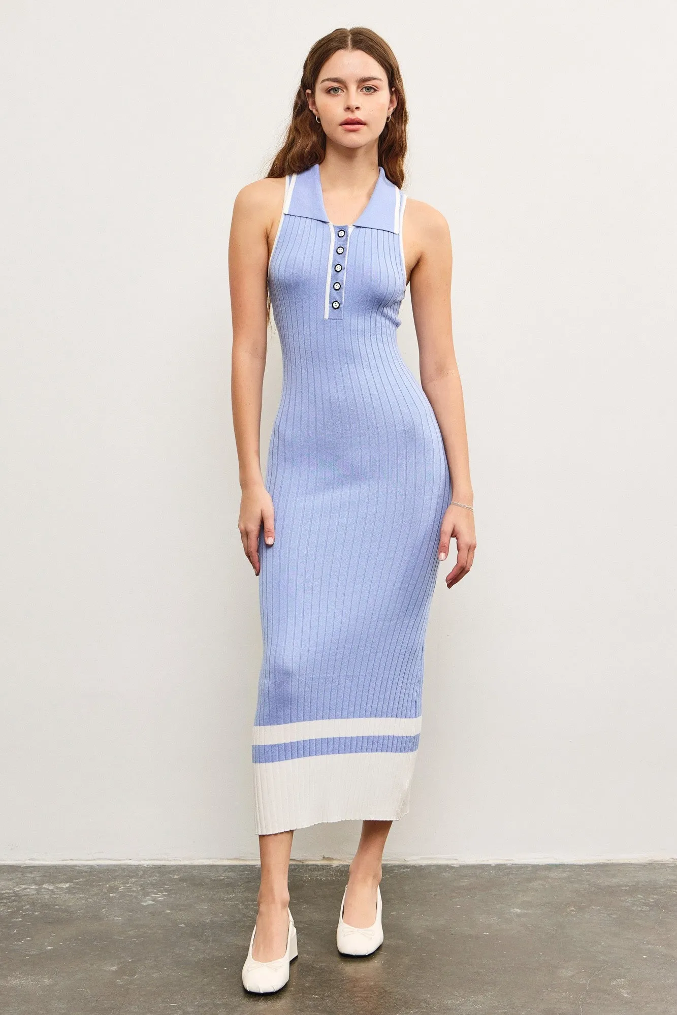 Periwinkle Knit Colorblock Stripe Sleeveless Polo Dress sold by Pinkblush