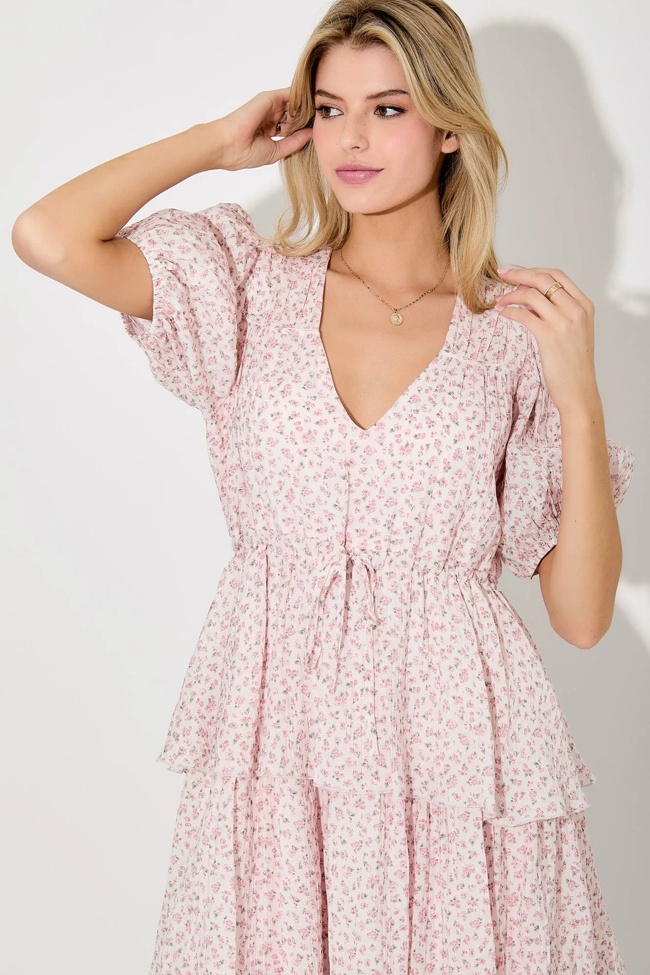 Light Pink Floral Ruffle Tiered Maxi Dress sold by Pinkblush product image thumbnail 4