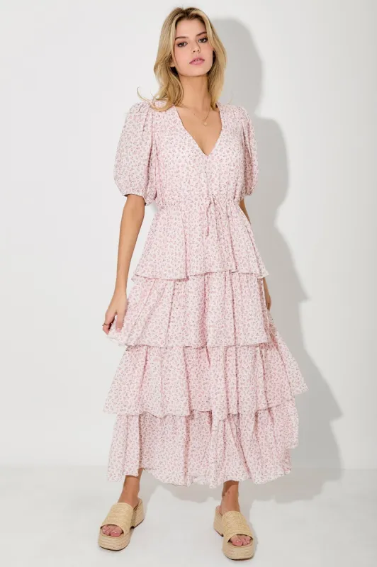 Light Pink Floral Ruffle Tiered Maxi Dress sold by Pinkblush