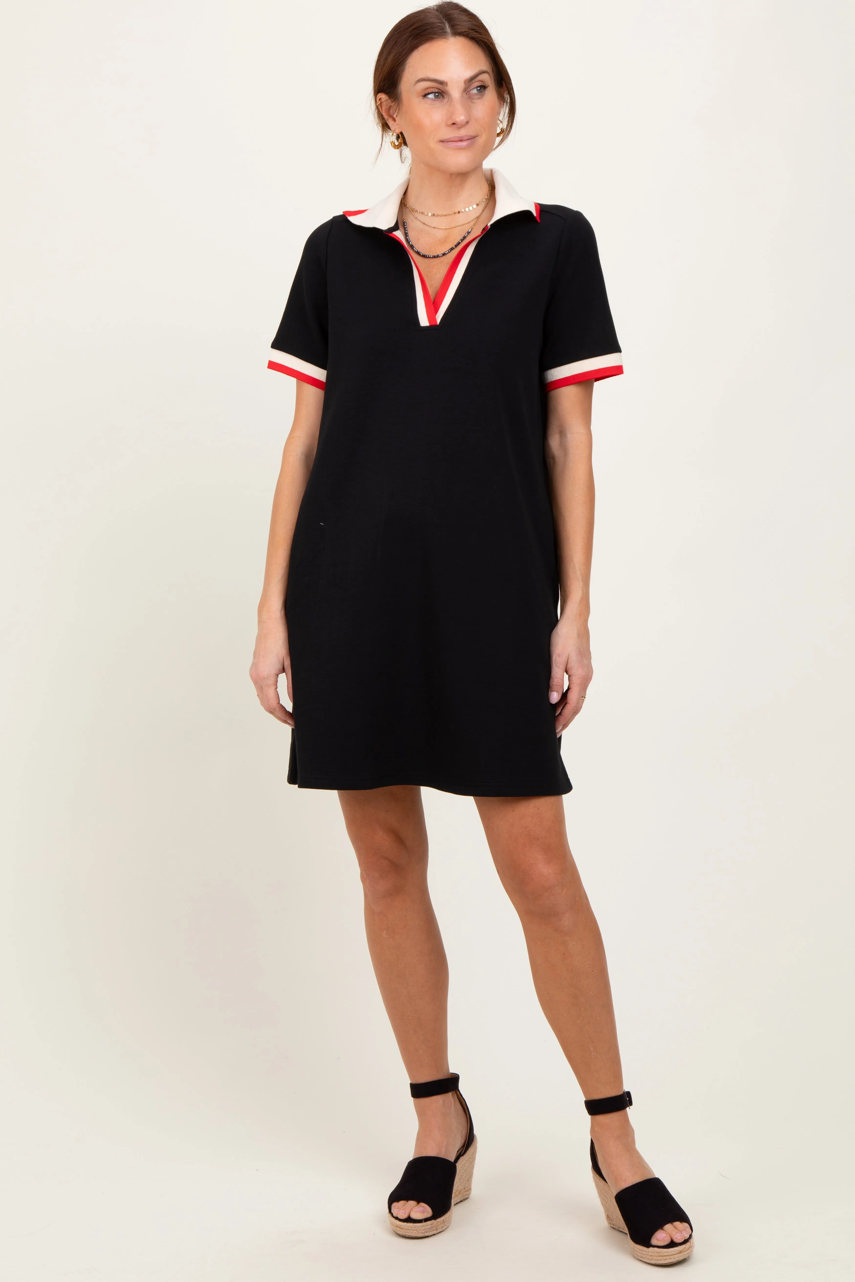 Black Contrast Trim Maternity Mini Polo Dress sold by Pinkblush product image thumbnail 5