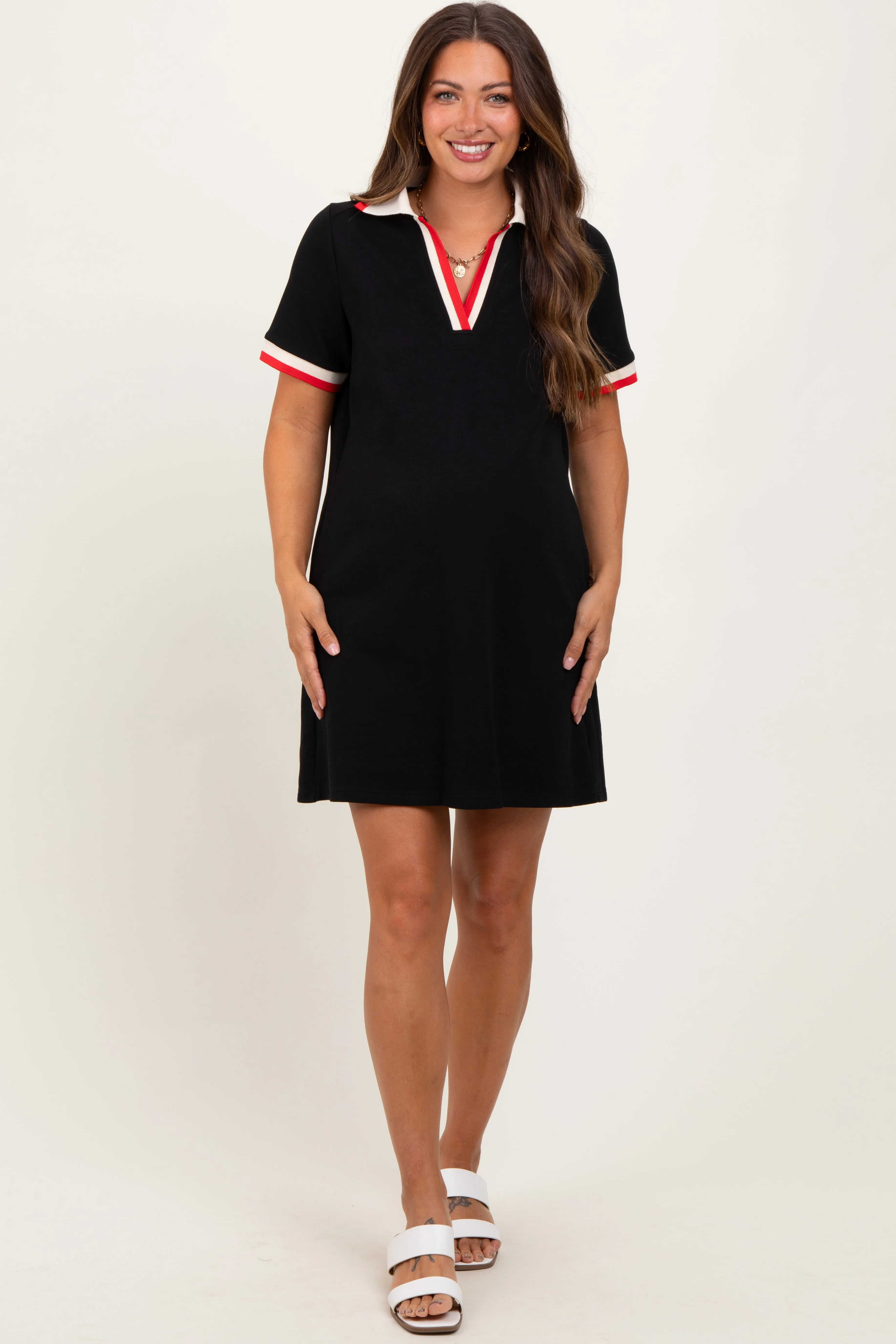 Black Contrast Trim Maternity Mini Polo Dress sold by Pinkblush product image thumbnail 2