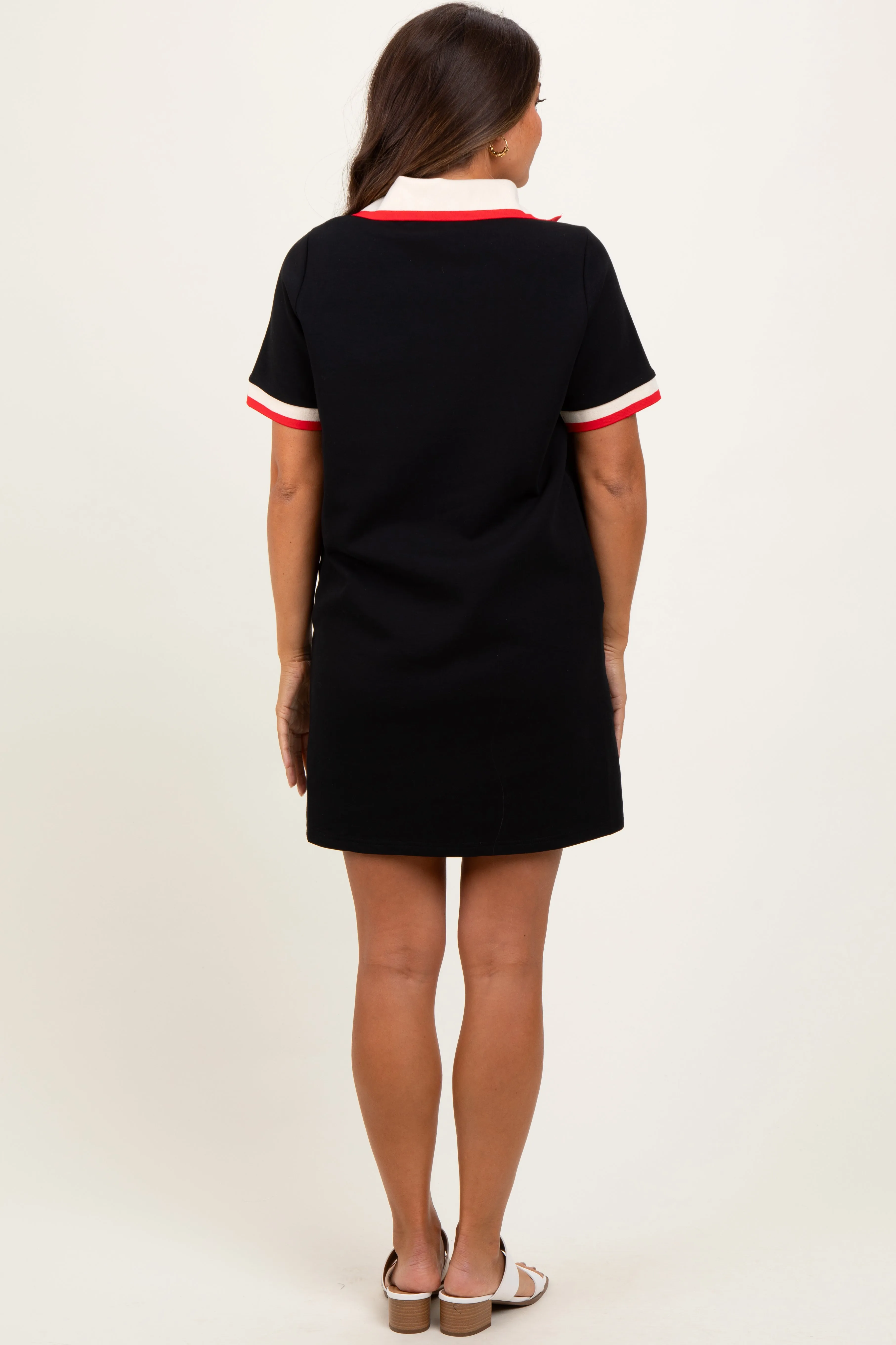 Black Contrast Trim Maternity Mini Polo Dress sold by Pinkblush product image thumbnail 4