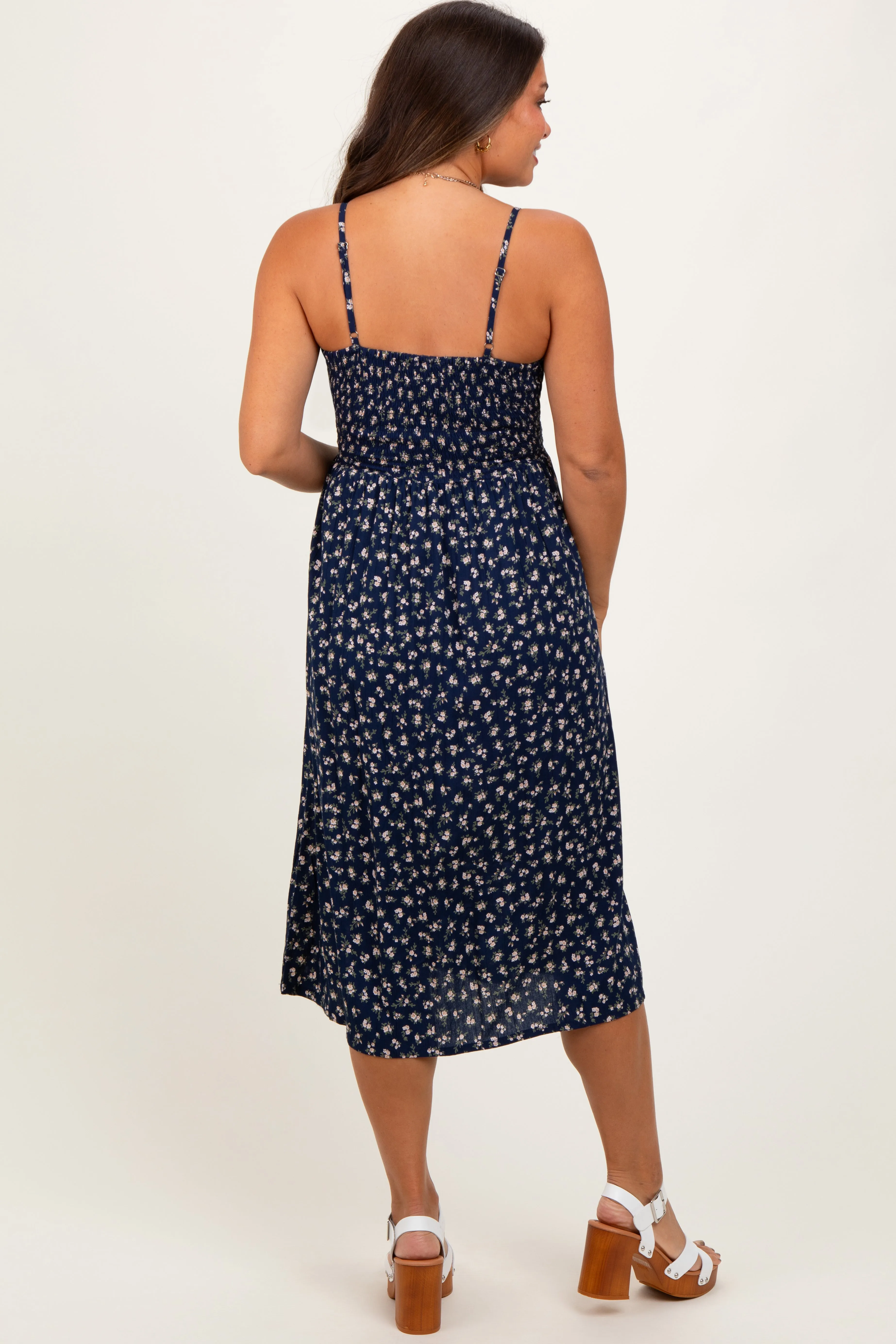 Navy Floral Twist Front Cut Out Maternity Midi Dress sold by Pinkblush product image thumbnail 3