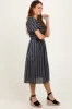 Navy Blue Striped Short Sleeve Midi Dress sold by Pinkblush
