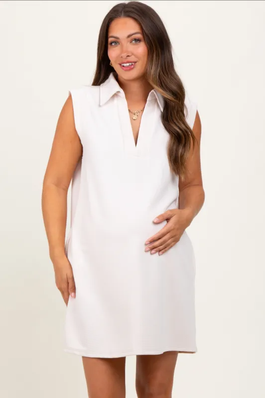 Cream Sleeveless Polo Maternity Mini Dress sold by Pinkblush