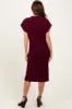 Burgundy Solid Ribbed Short Sleeve Button Down Knit Midi Dress sold by Pinkblush