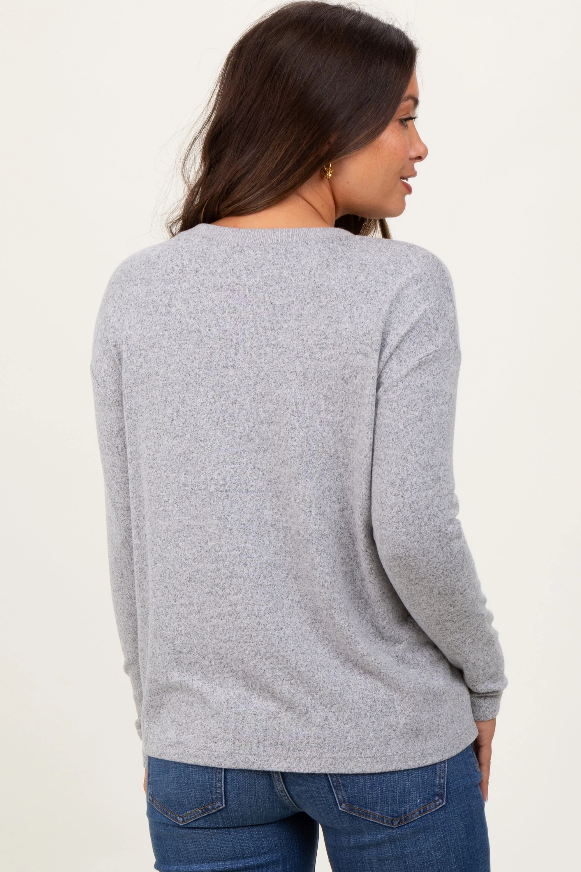 Heather Grey Brushed Knit Henley Maternity Top sold by Pinkblush product image thumbnail 3