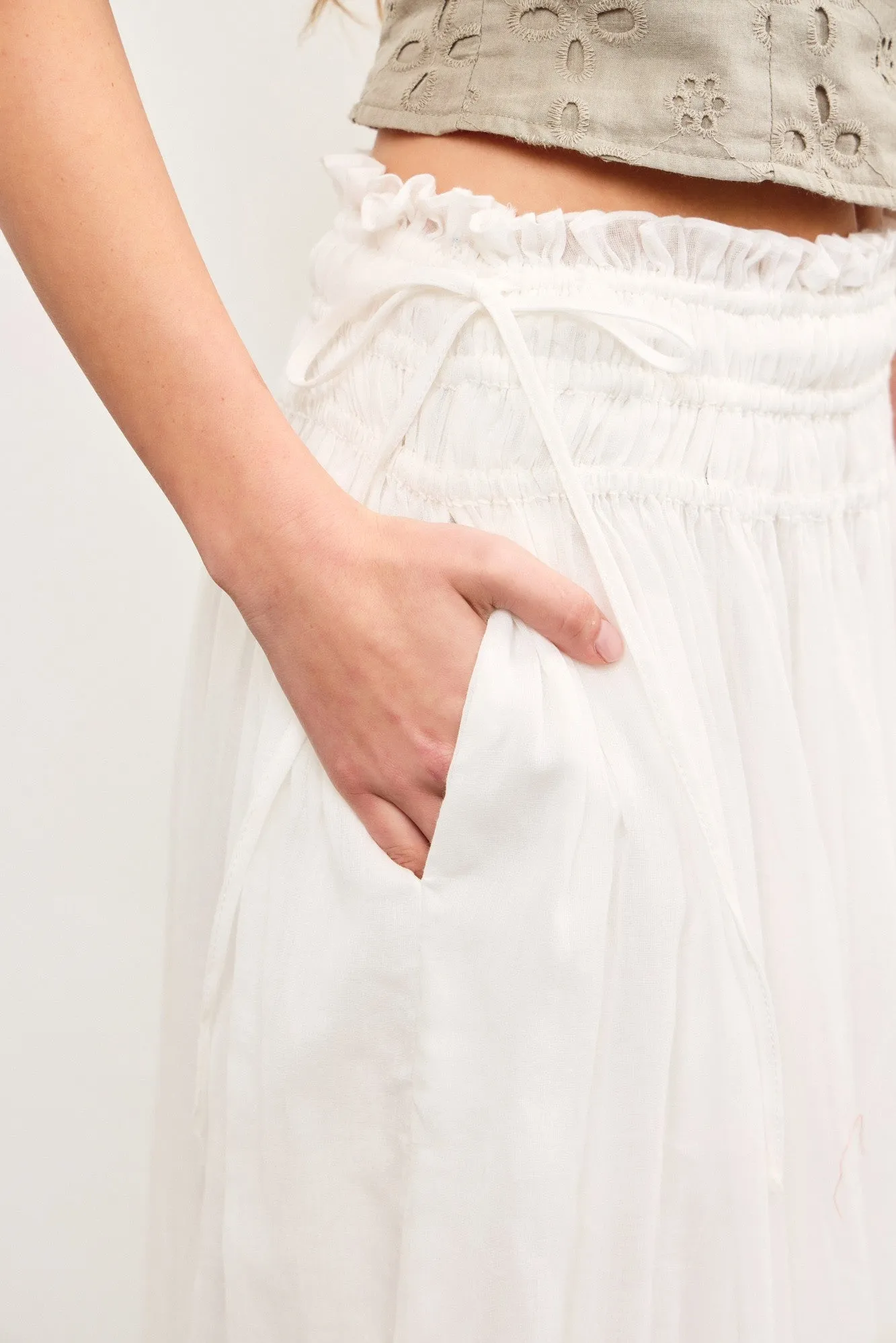White Smocked Waist Eyelet Lace Hem Maxi Skirt sold by Pinkblush product image thumbnail 5