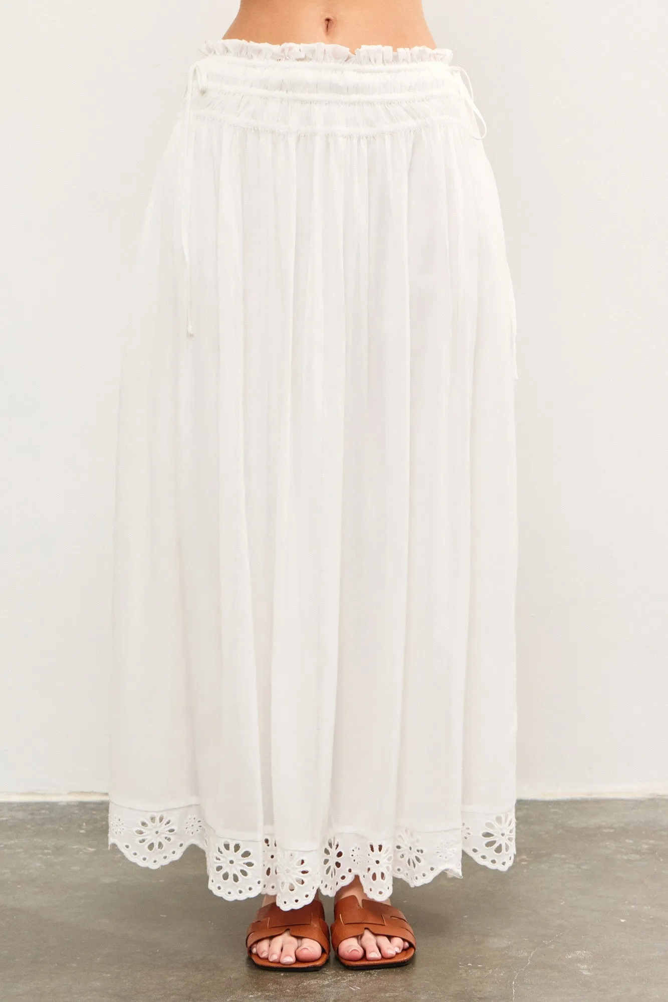 White Smocked Waist Eyelet Lace Hem Maxi Skirt sold by Pinkblush product image thumbnail 2
