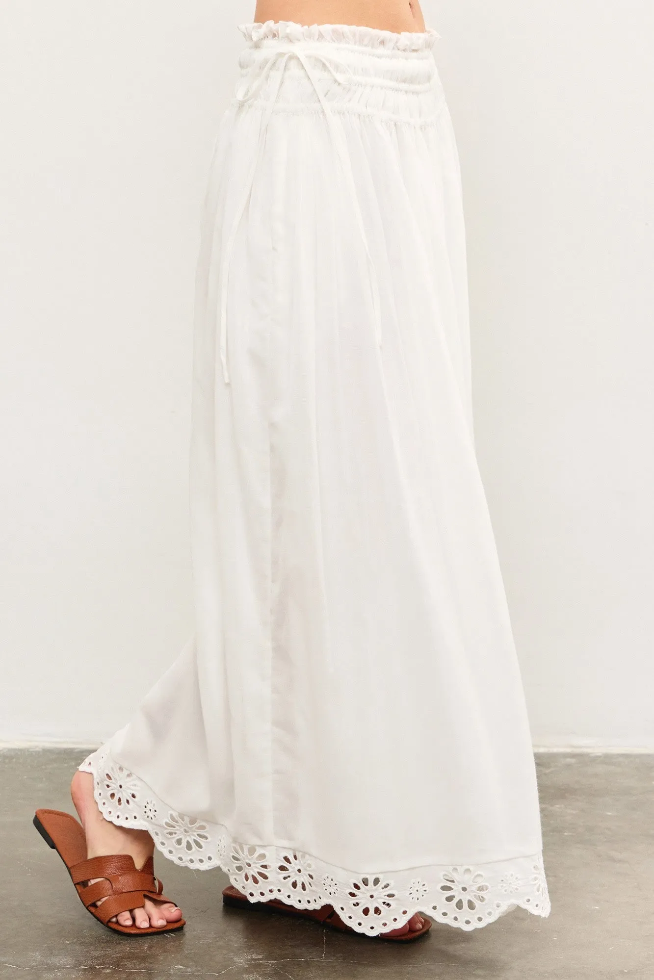 White Smocked Waist Eyelet Lace Hem Maxi Skirt sold by Pinkblush product image thumbnail 3