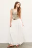 White Smocked Waist Eyelet Lace Hem Maxi Skirt sold by Pinkblush