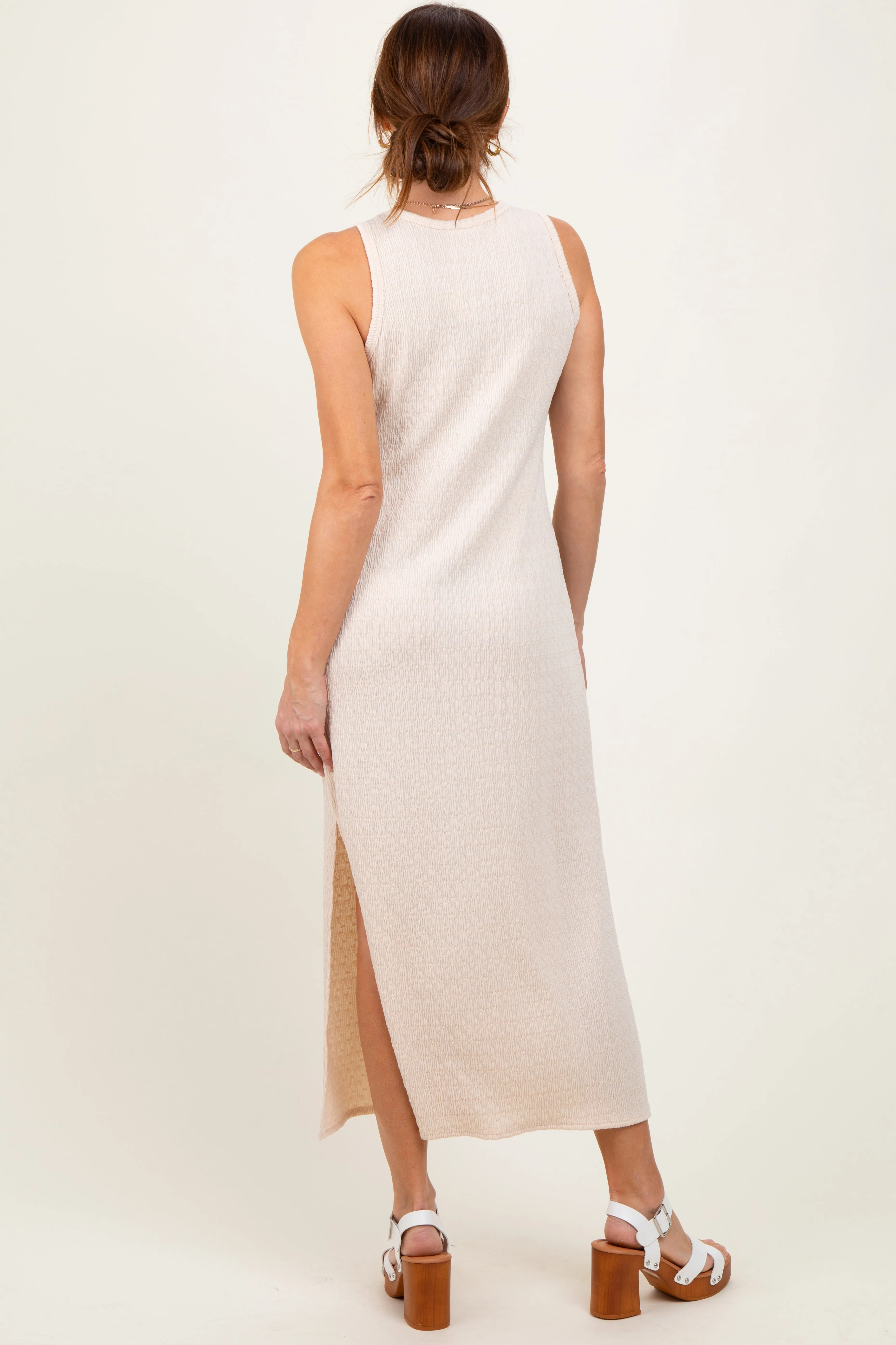 Cream Jacquard Sleeveless Side Slit Midi Dress sold by Pinkblush product image thumbnail 4