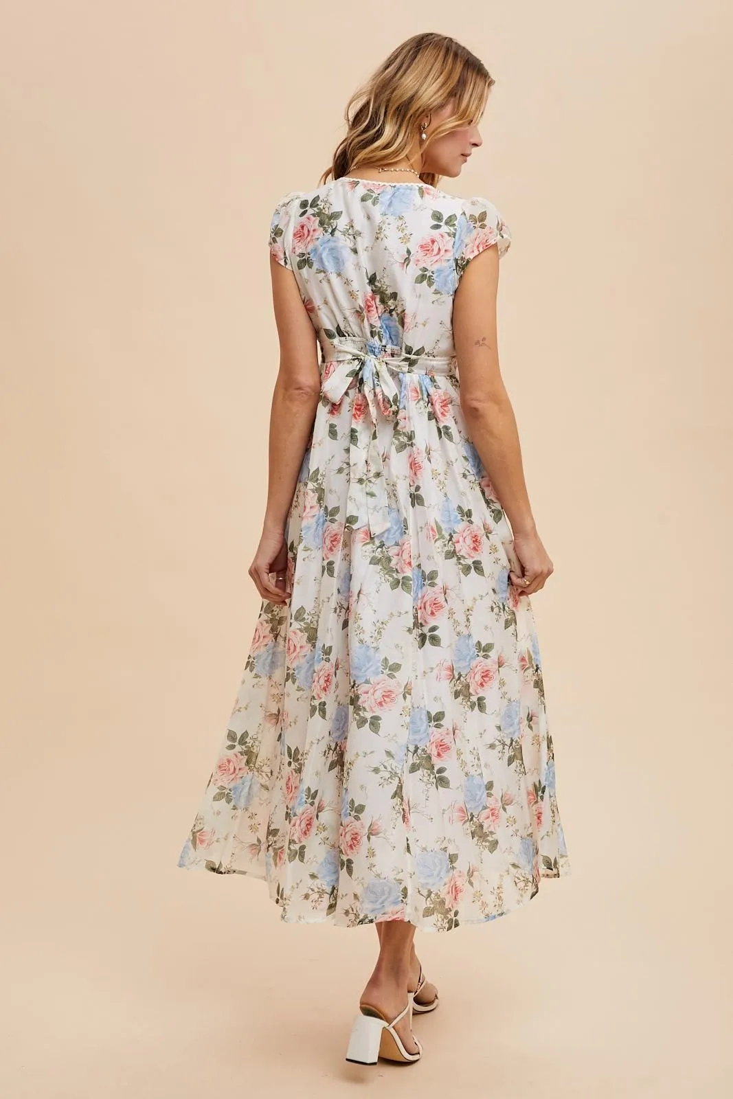 Ivory Garden Floral Lace Trim Button Down Midi Dress sold by Pinkblush product image thumbnail 4