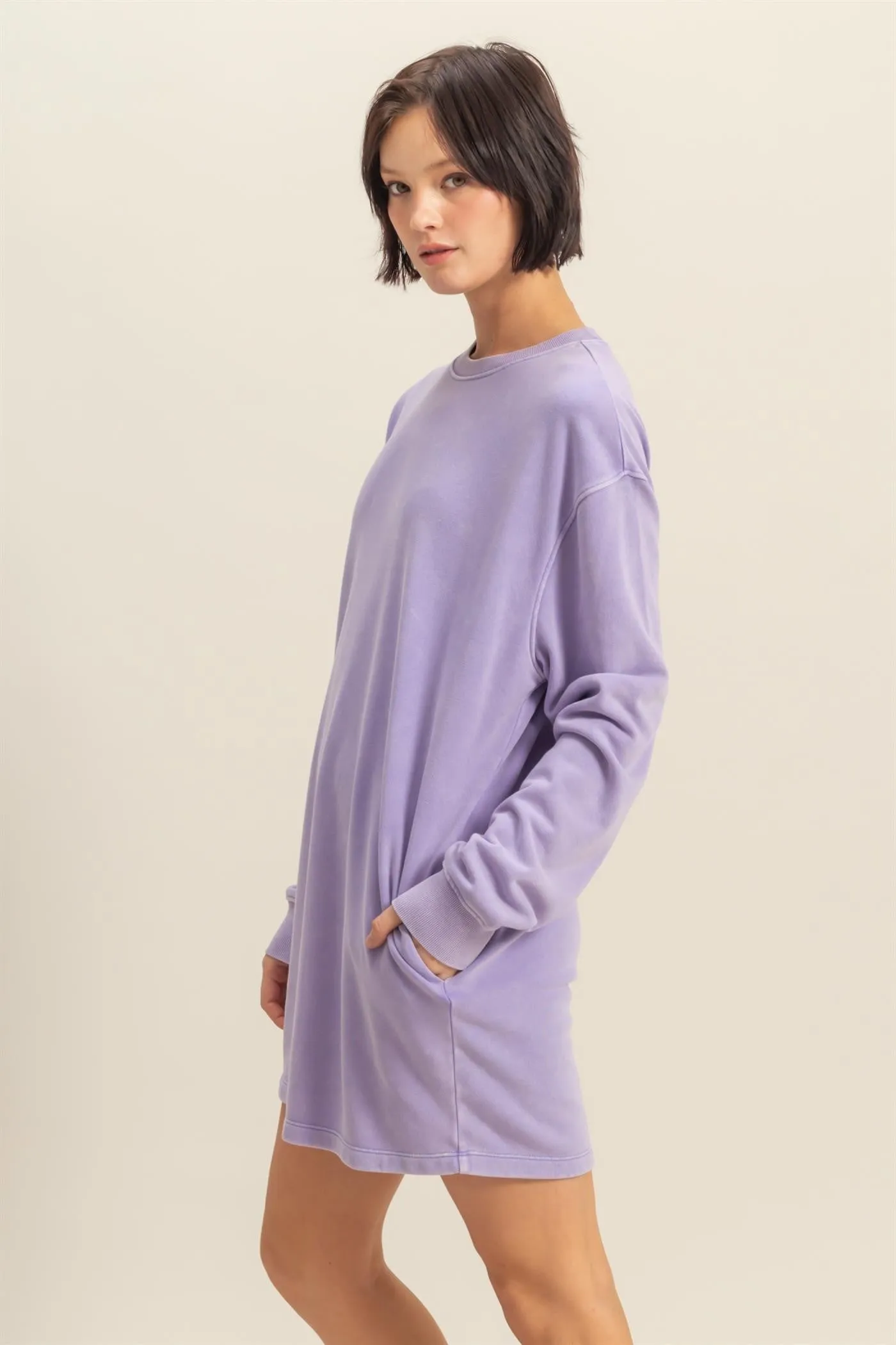 Lavender Long Sleeve Oversized Sweatshirt Mini Dress sold by Pinkblush product image thumbnail 2