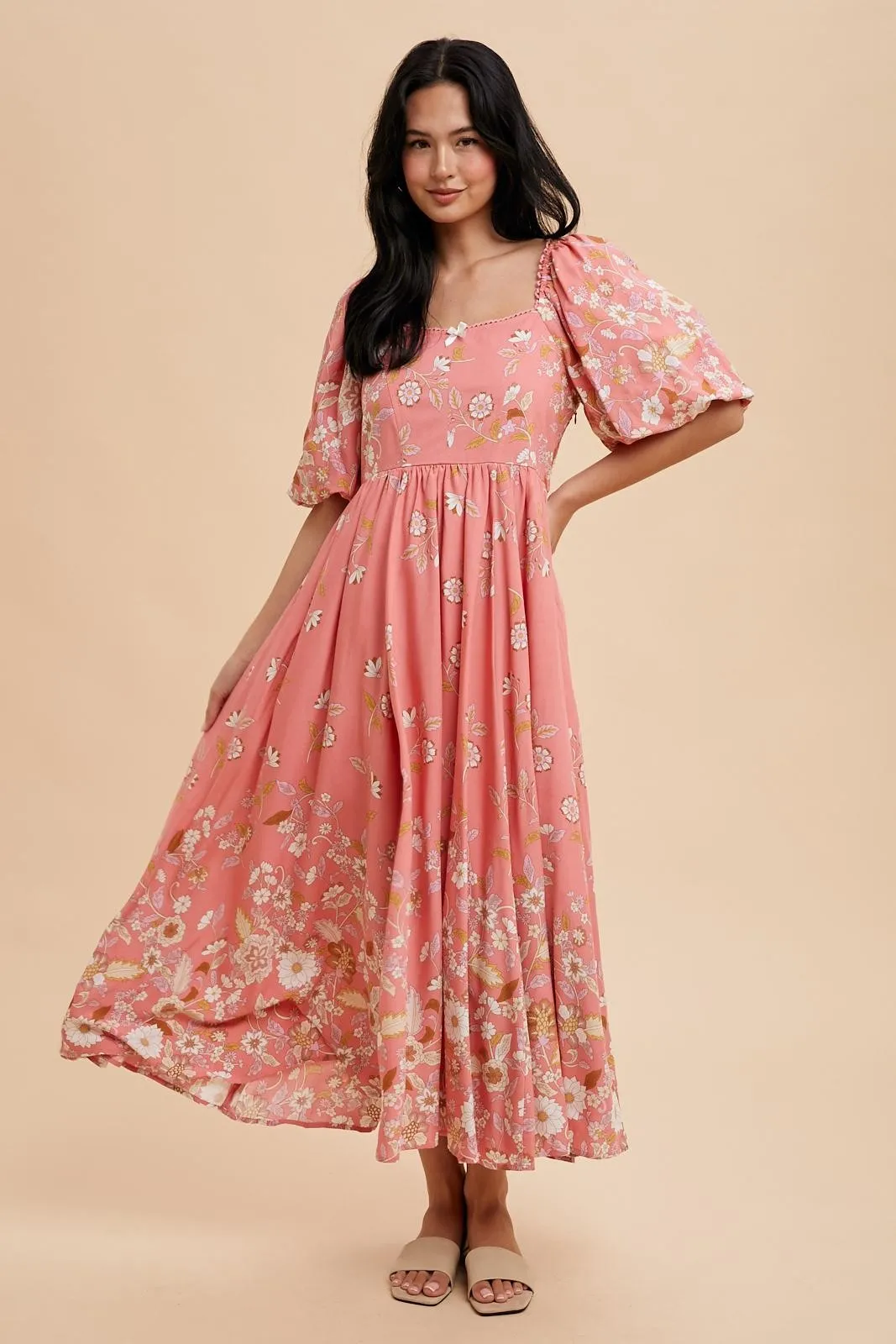 Pink Floral Print Puff Sleeve Maxi Dress sold by Pinkblush product image thumbnail 2