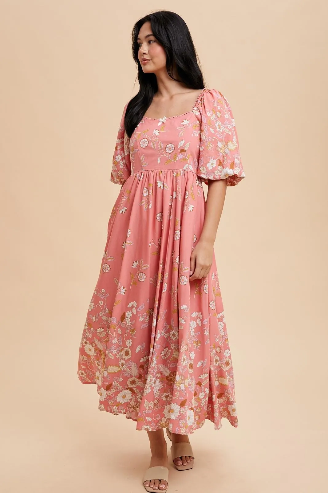 Pink Floral Print Puff Sleeve Maxi Dress sold by Pinkblush product image thumbnail 3