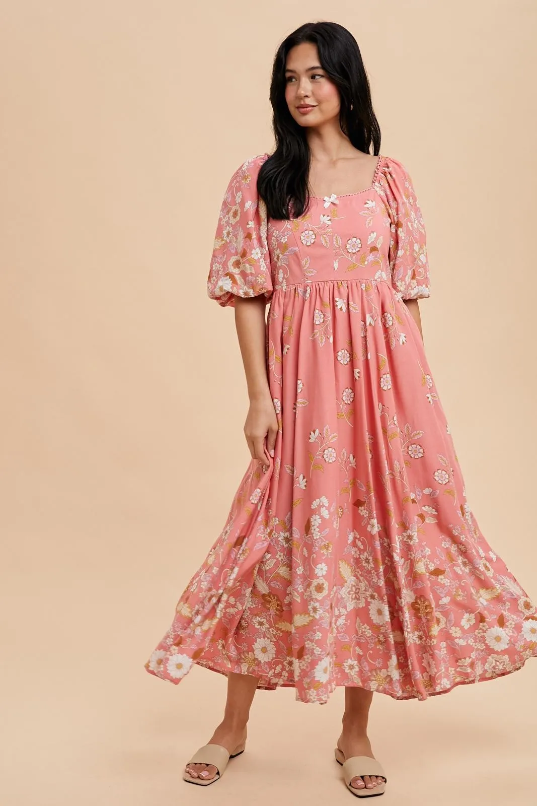 Pink Floral Print Puff Sleeve Maxi Dress sold by Pinkblush