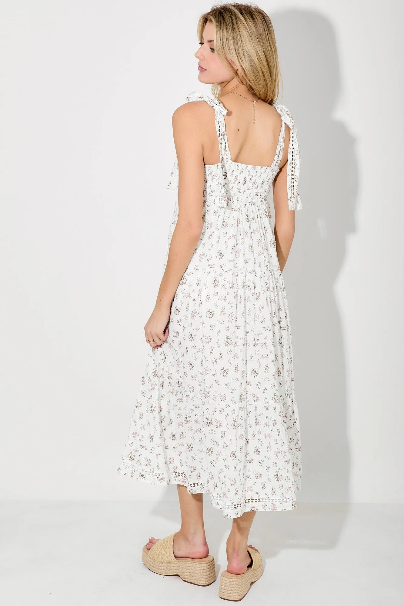 Light Pink Floral Shoulder Tie Midi Dress sold by Pinkblush product image thumbnail 3