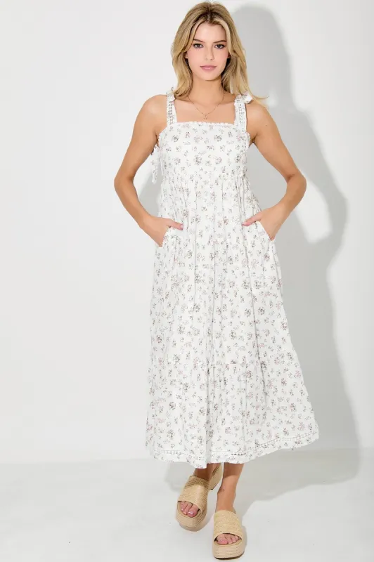 Light Pink Floral Shoulder Tie Midi Dress sold by Pinkblush