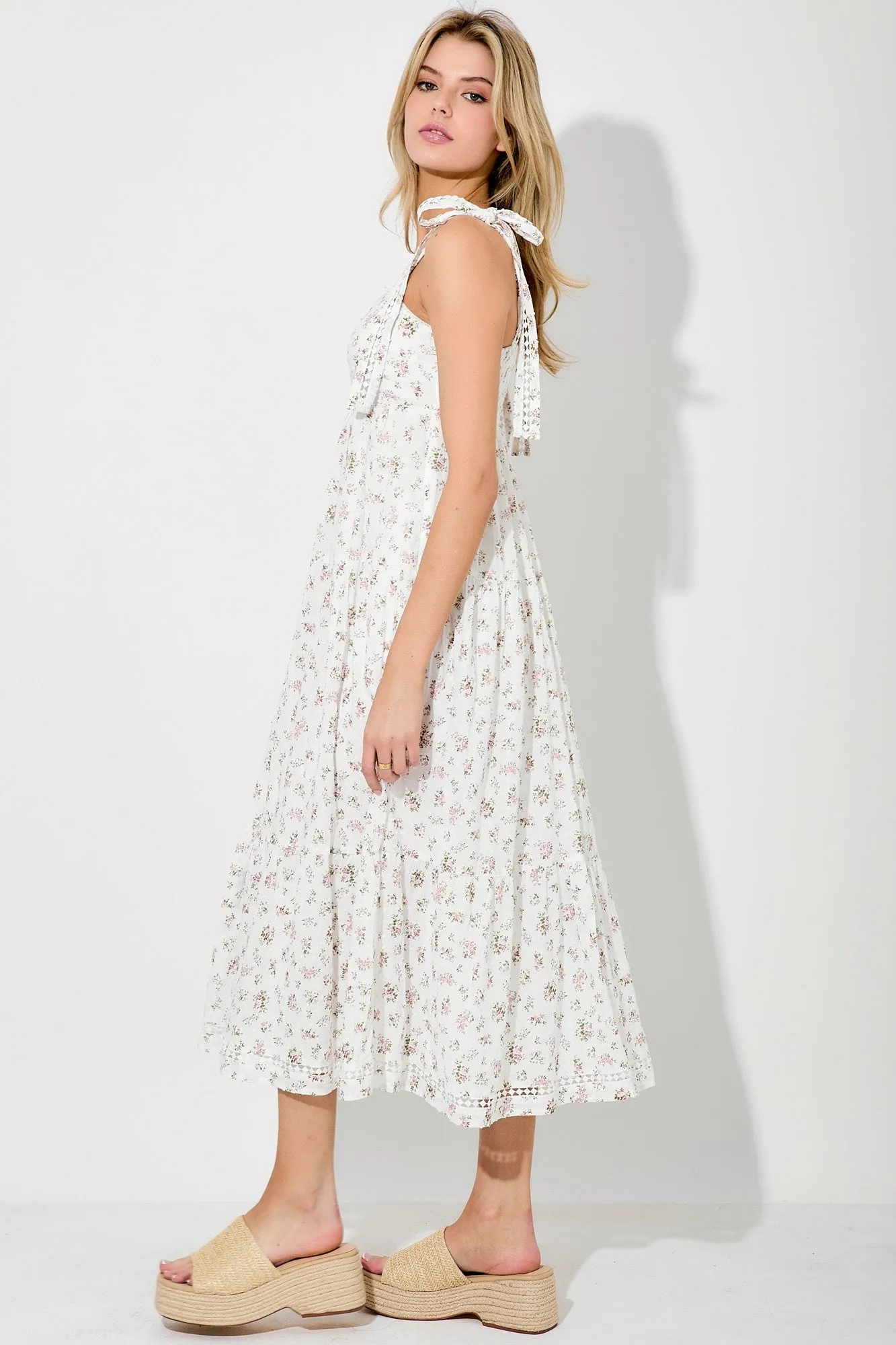 Light Pink Floral Shoulder Tie Midi Dress sold by Pinkblush product image thumbnail 2