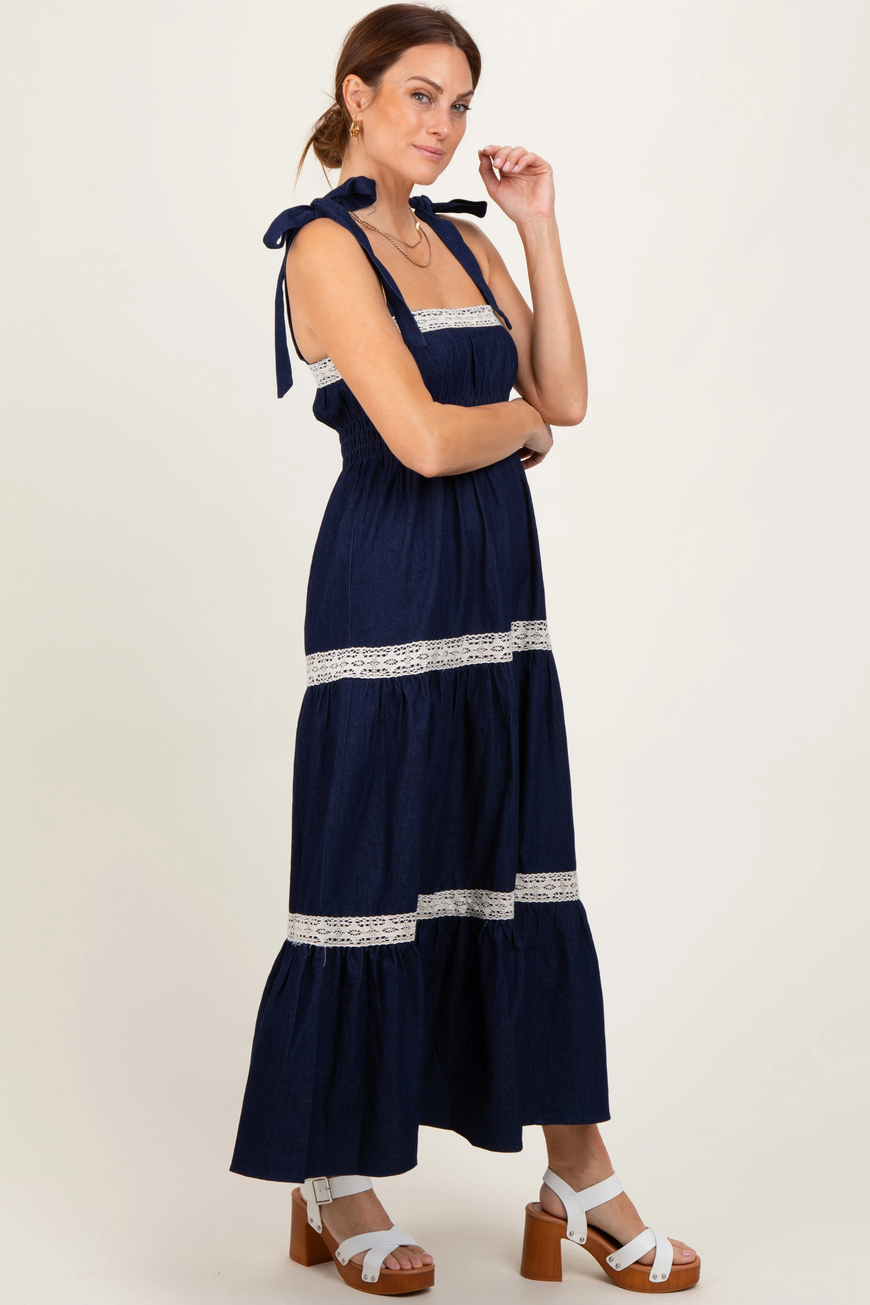 Navy Lace Trim Sleeveless Maxi Dress sold by Pinkblush product image thumbnail 3