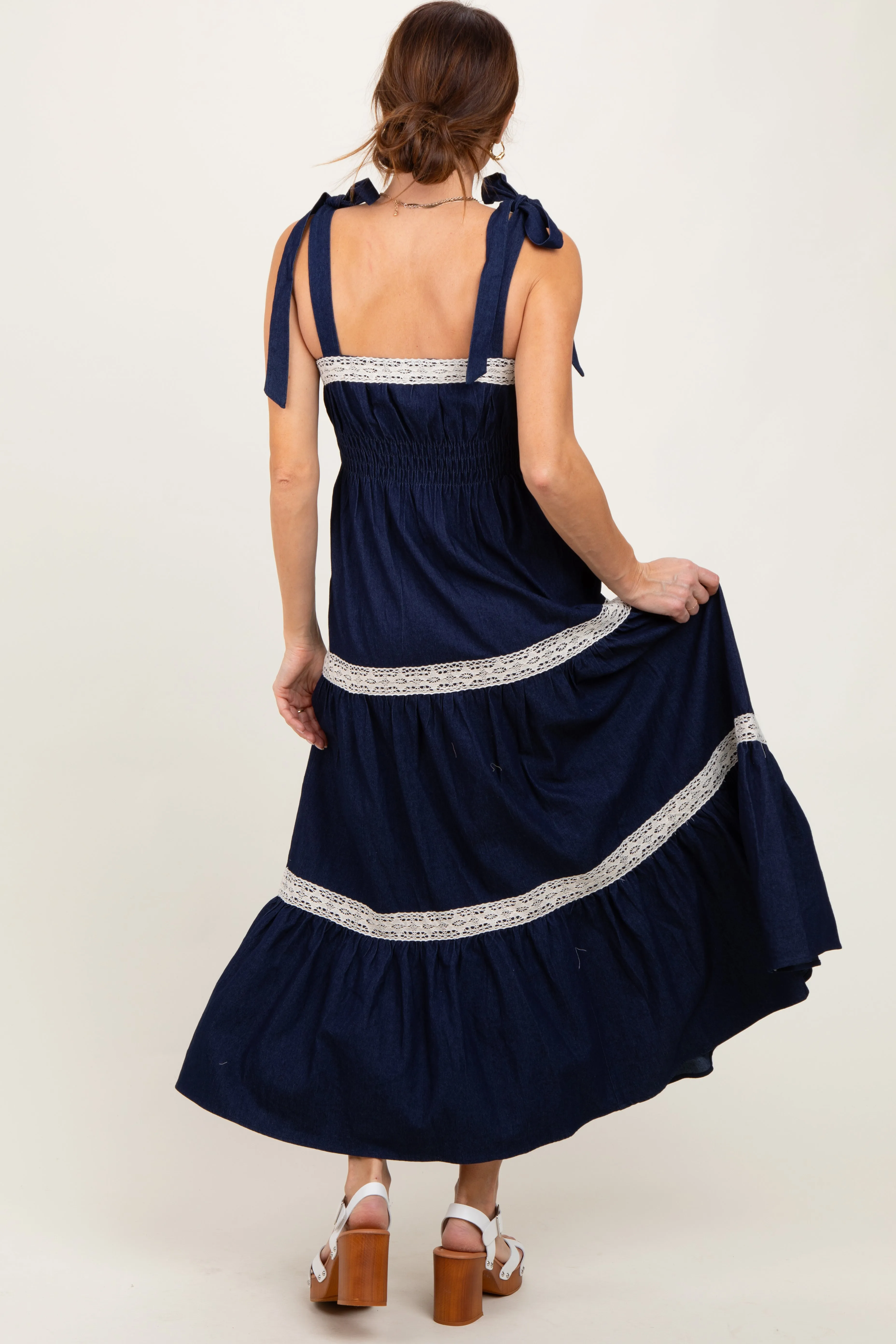 Navy Lace Trim Sleeveless Maxi Dress sold by Pinkblush product image thumbnail 4