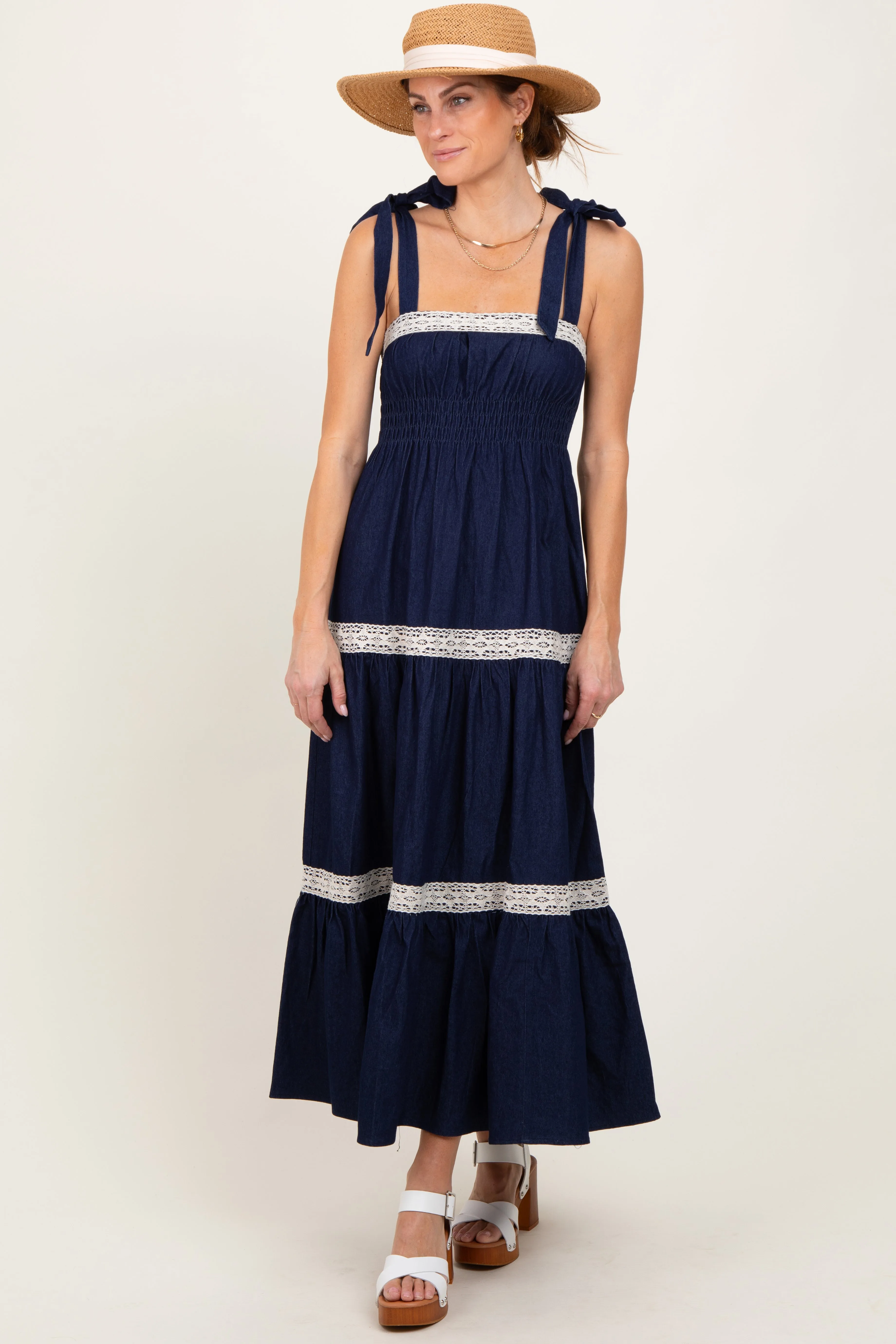 Navy Lace Trim Sleeveless Maxi Dress sold by Pinkblush product image thumbnail 2