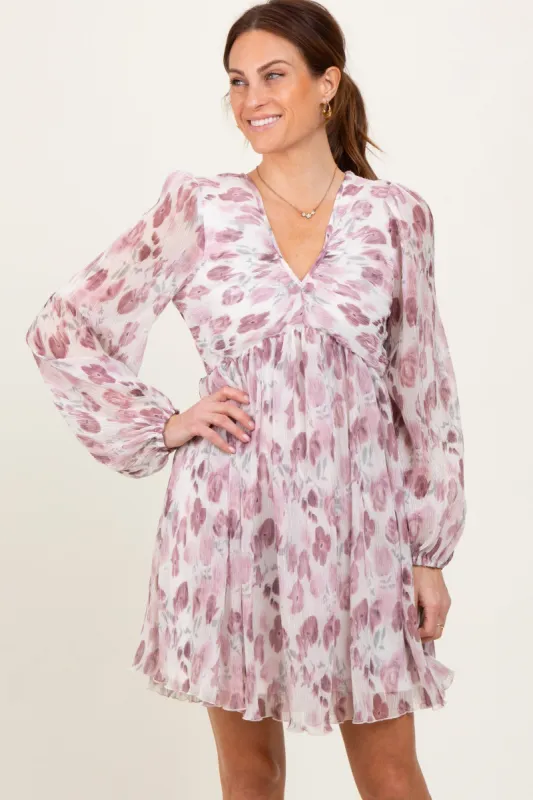 Cream Floral Chiffon Plisse Mini Dress sold by Pinkblush