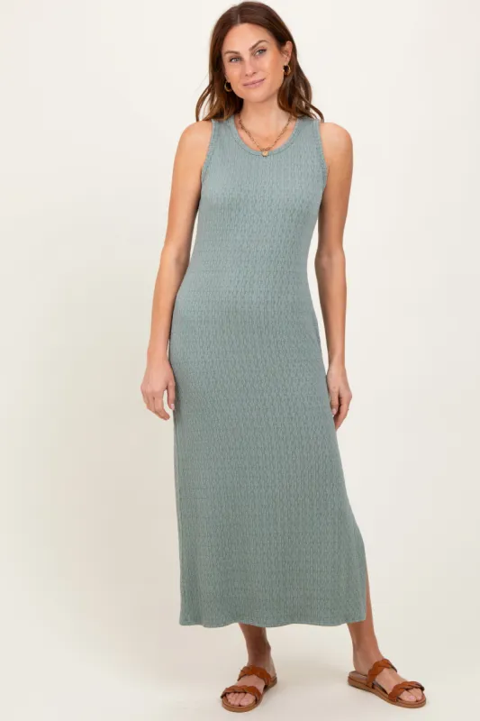 Green Jacquard Sleeveless Side Slit Midi Dress sold by Pinkblush
