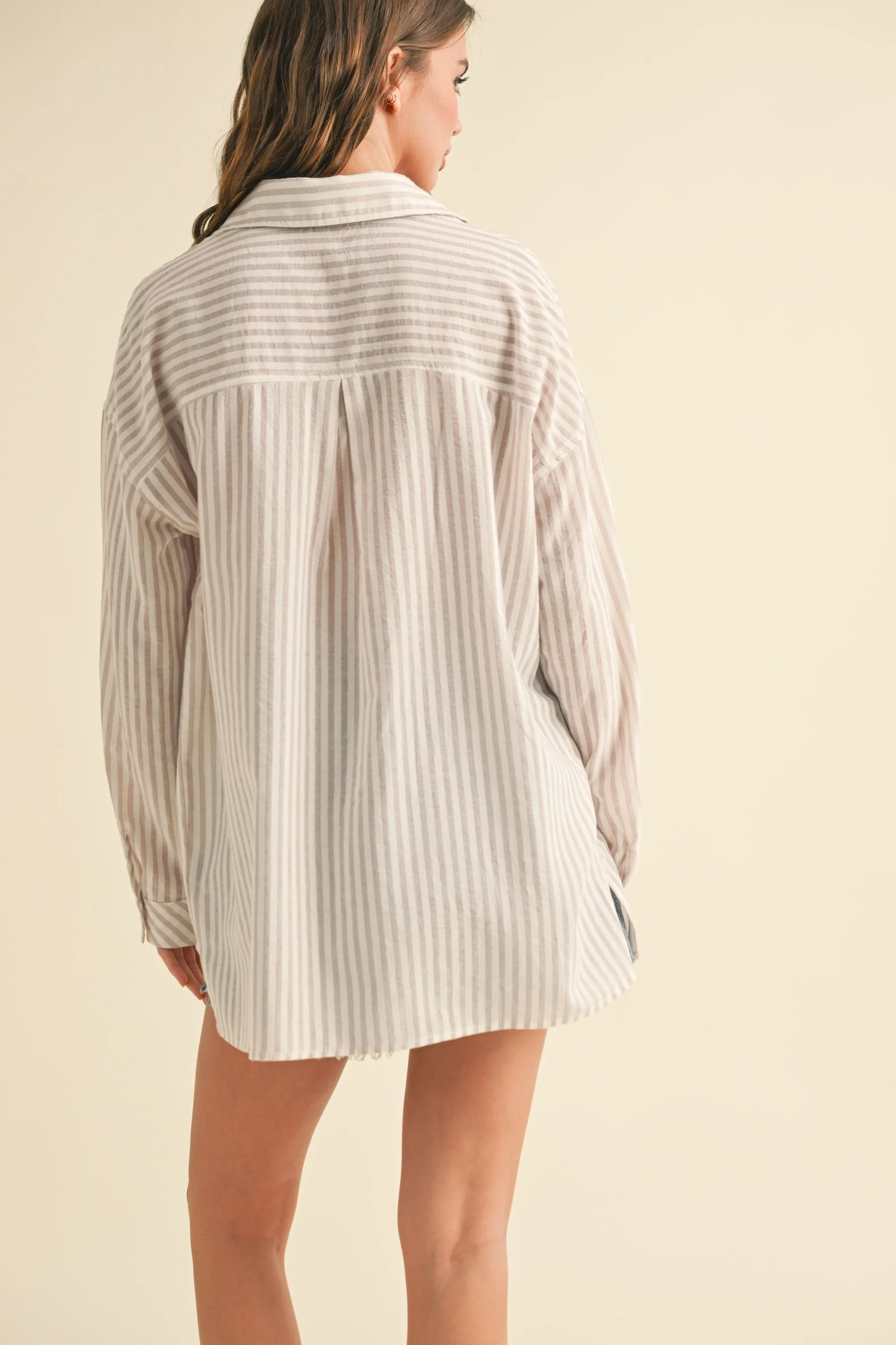 Beige Striped Double Pocket Button Down Top sold by Pinkblush product image thumbnail 4