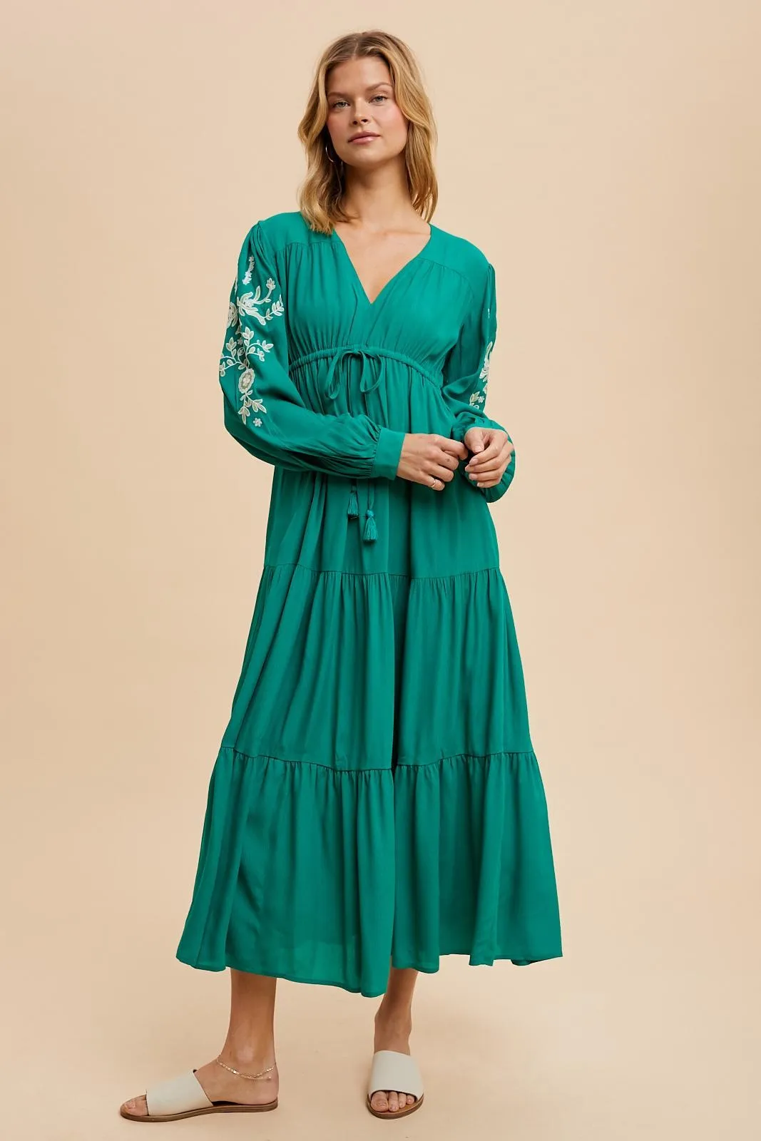 Jade Embroidered Long Sleeve Maxi Dress sold by Pinkblush
