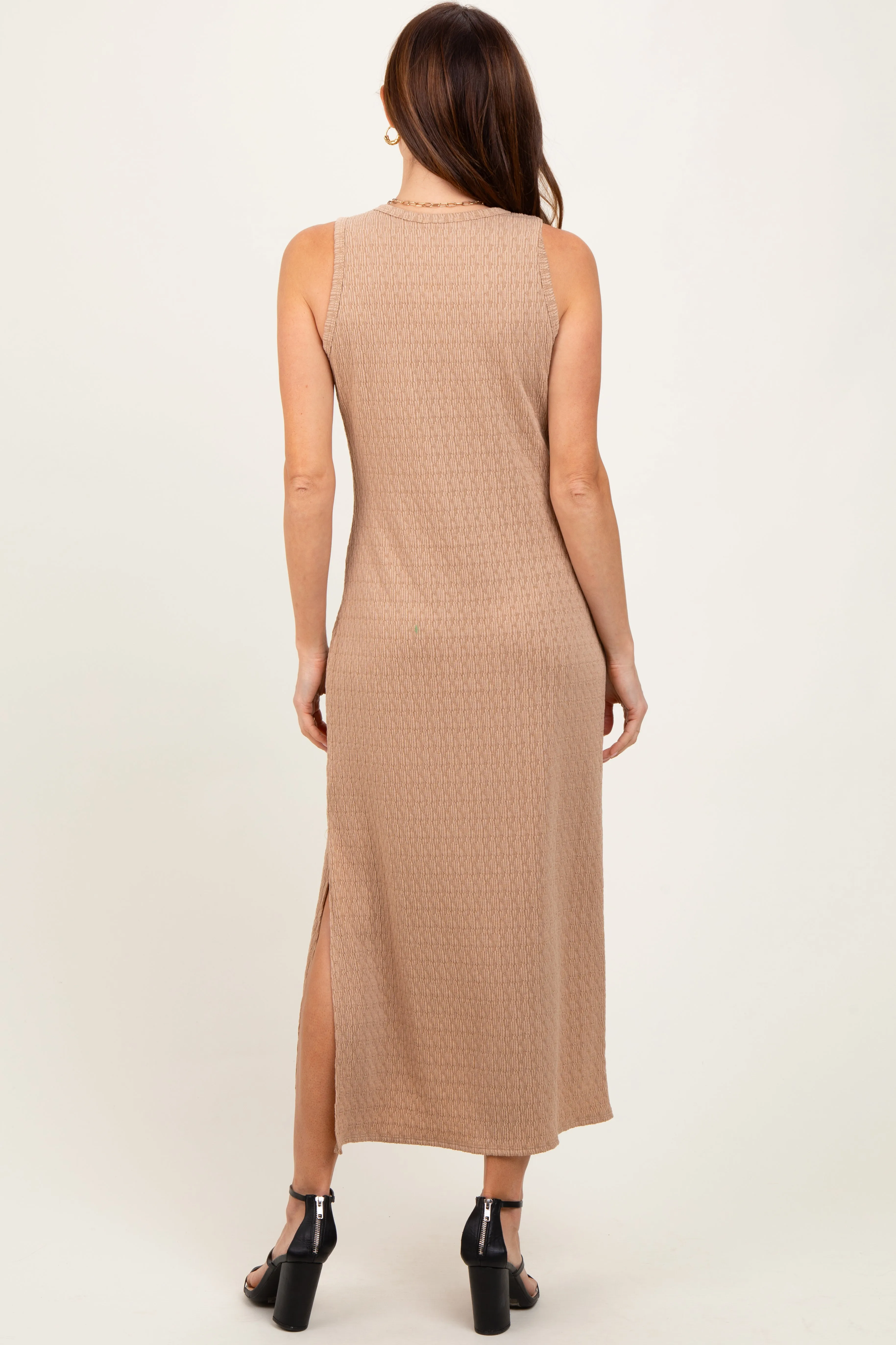 Light Taupe Jacquard Sleeveless Side Slit Midi Dress sold by Pinkblush product image thumbnail 4
