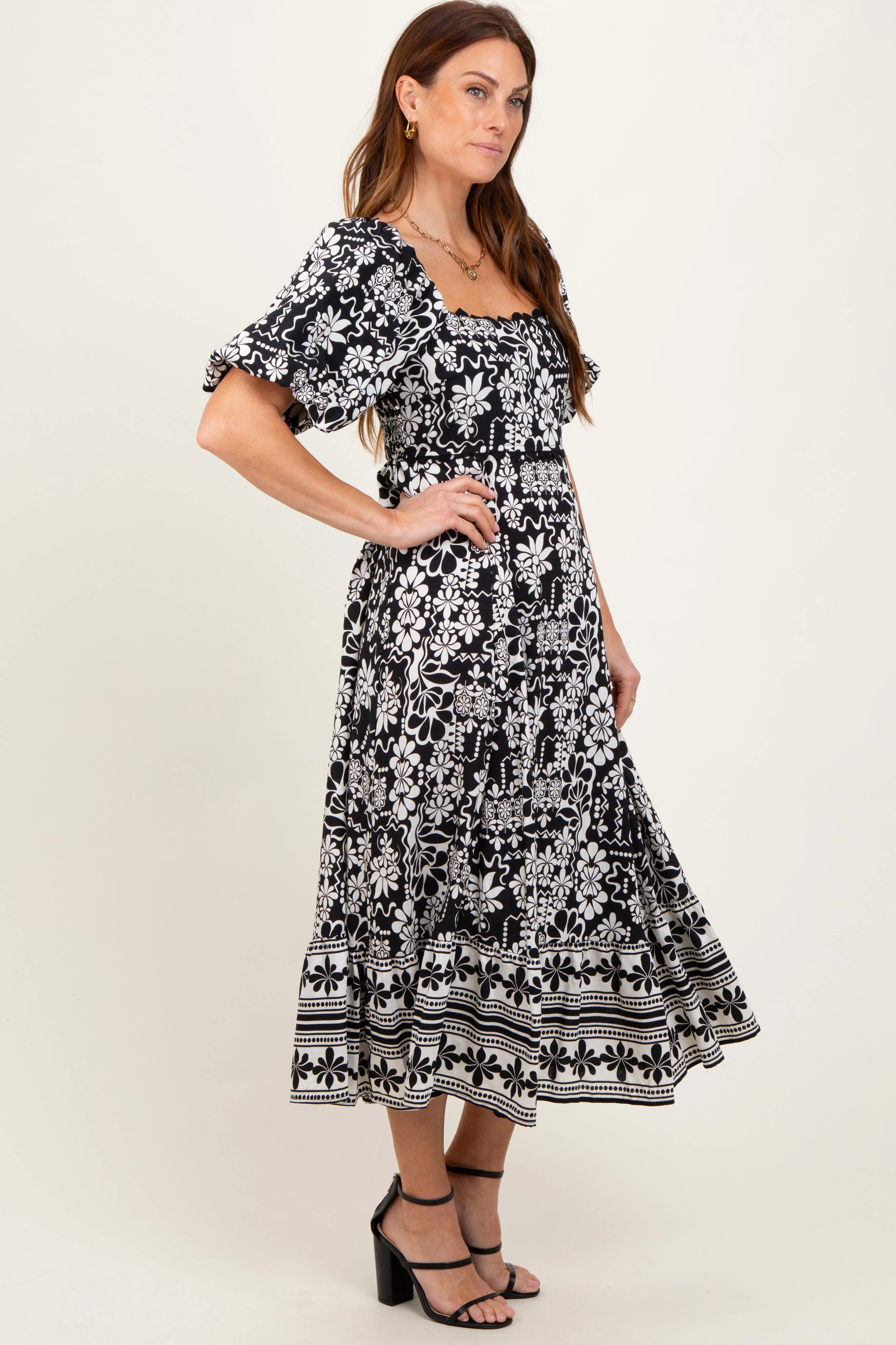 Black Floral Scallop Trim Midi Dress sold by Pinkblush product image thumbnail 3
