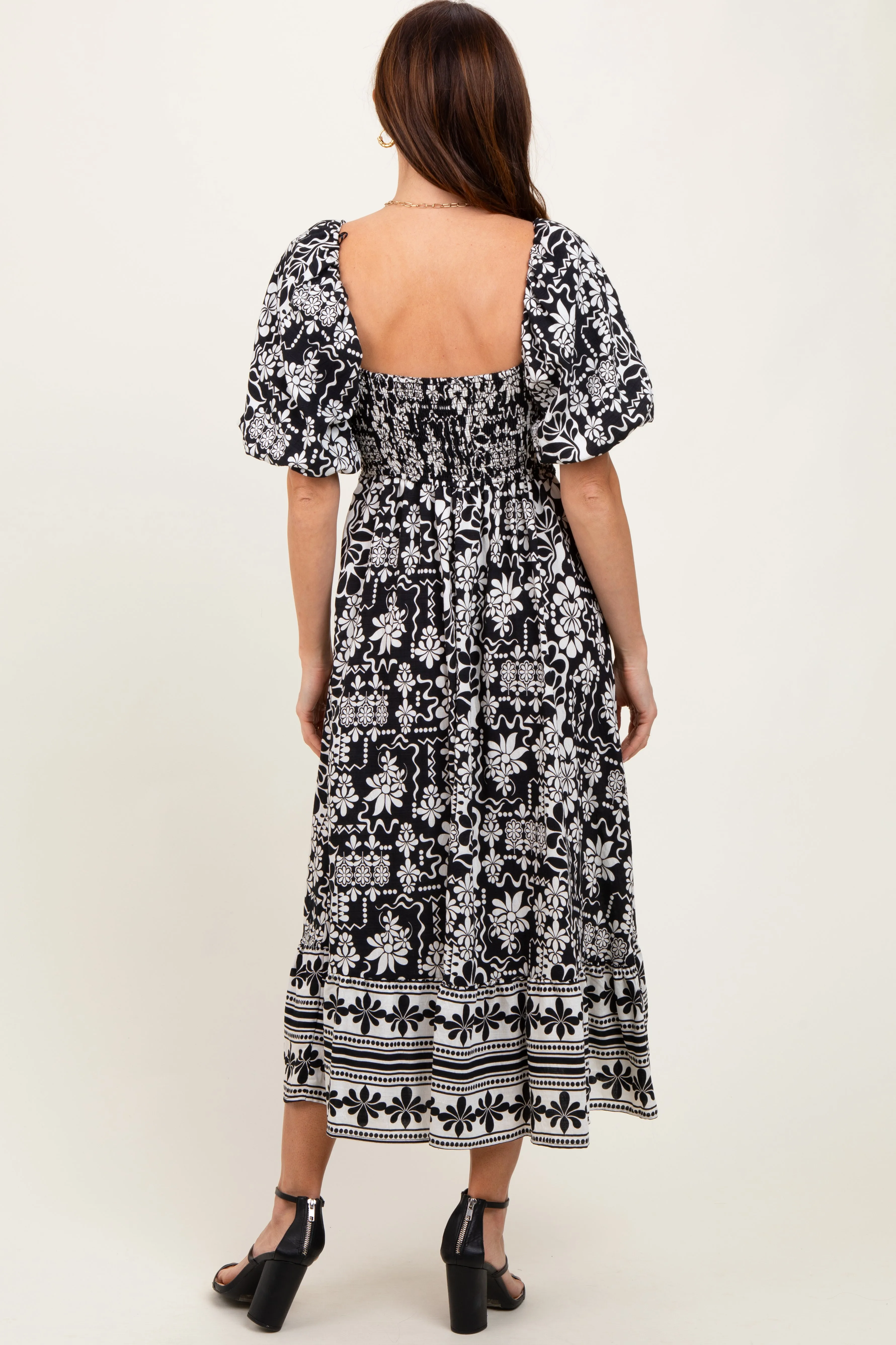 Black Floral Scallop Trim Midi Dress sold by Pinkblush product image thumbnail 4