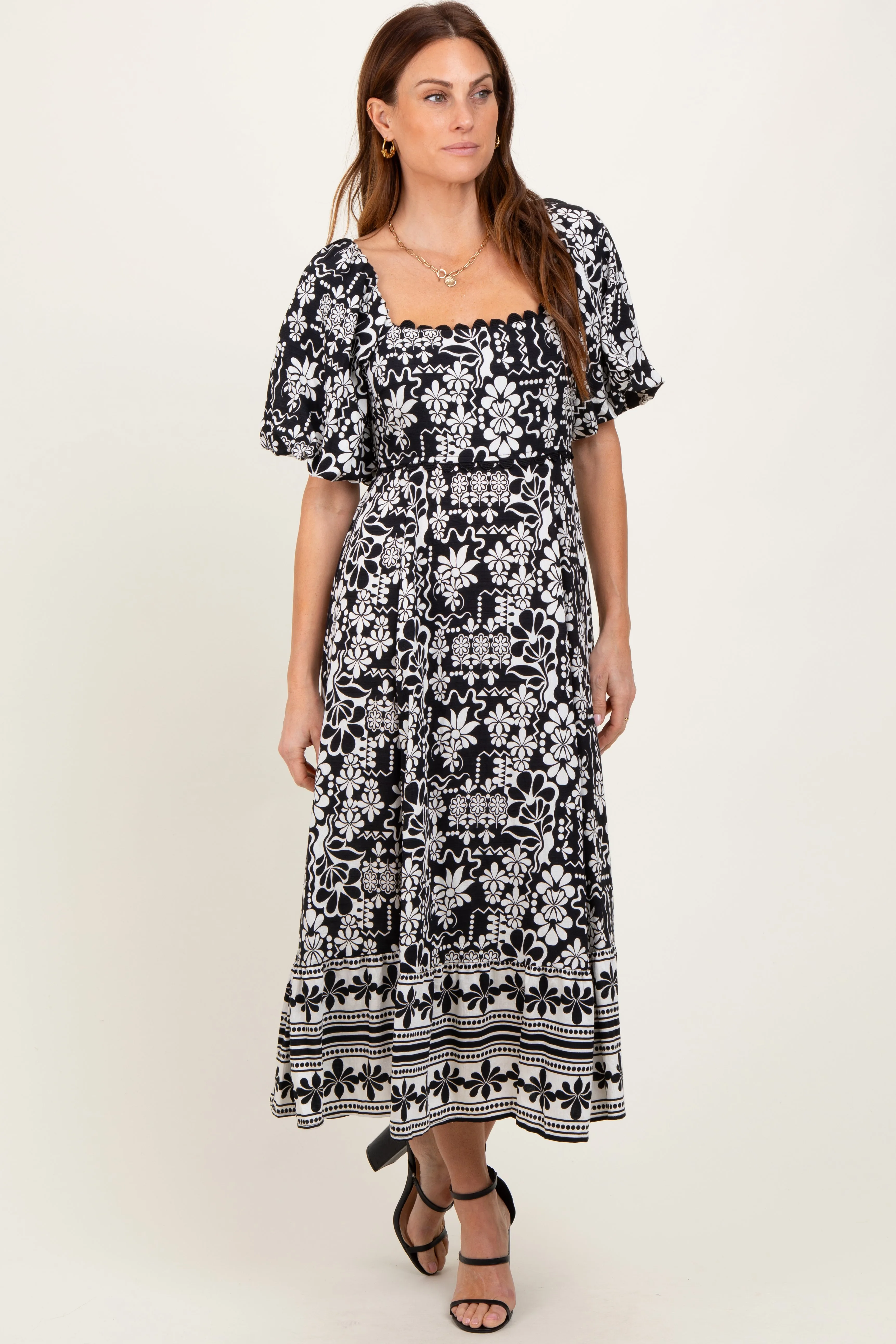 Black Floral Scallop Trim Midi Dress sold by Pinkblush product image thumbnail 2