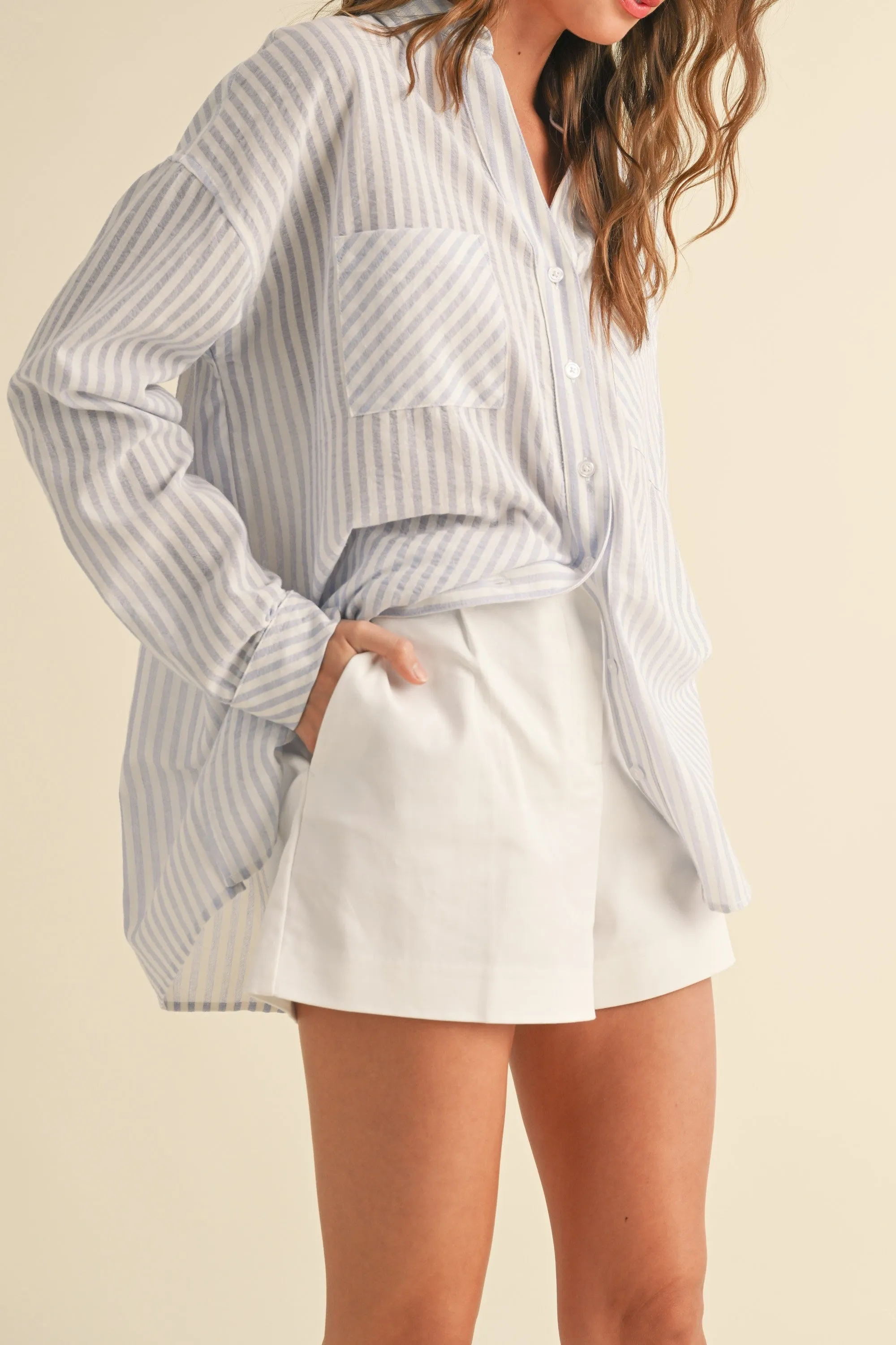 Blue Striped Double Pocket Button Down Top sold by Pinkblush product image thumbnail 5